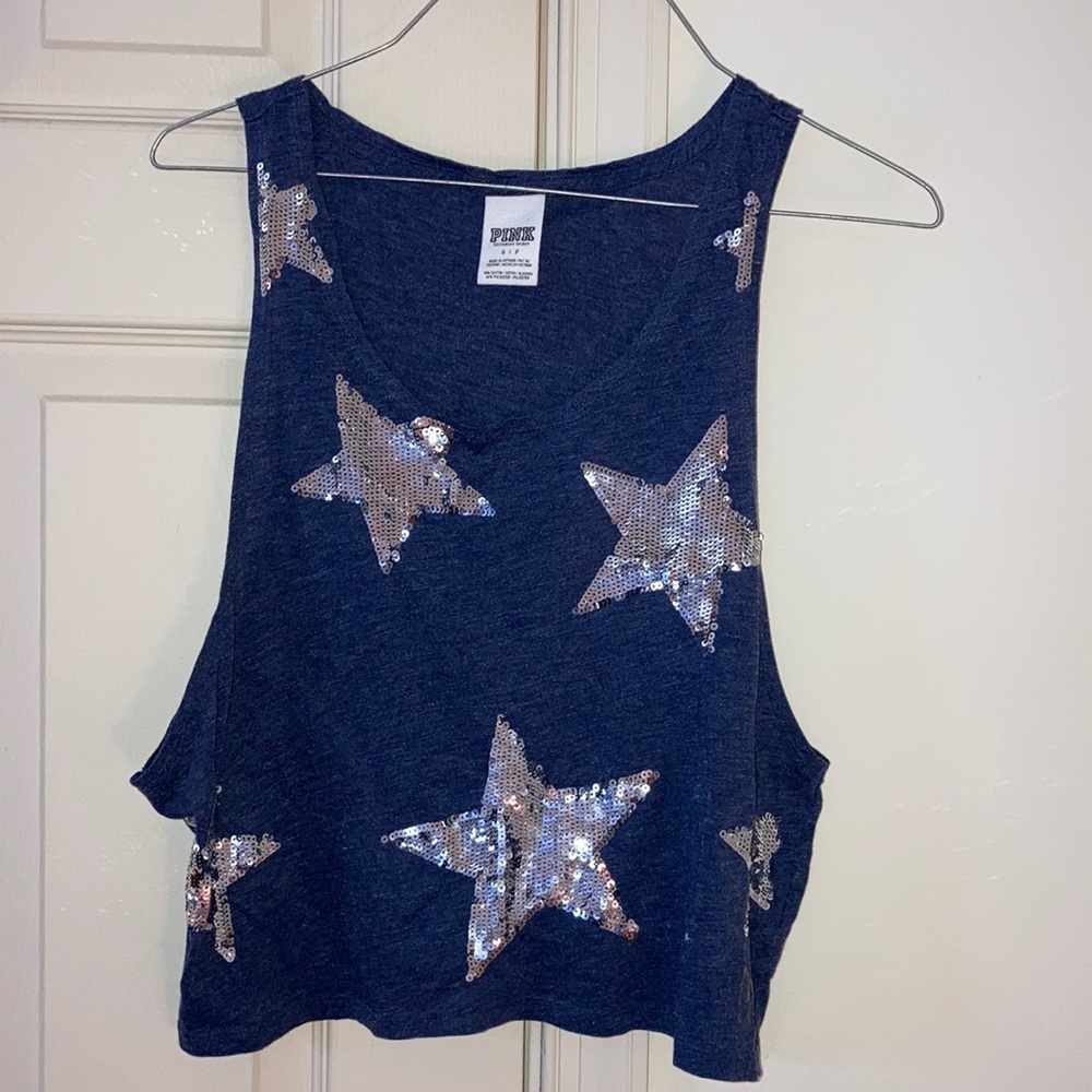 ⭐️ VS Pink Sequin Star Crop Tank